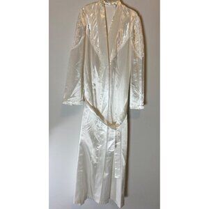 Vintage Barad&co White Satin Robe Lace Accents Long Sleeves Belt Large